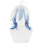 Short Warped Straight White Gradient Blue Wig Lifelike Daily Synthetic Hair Full Head Cover Daily Cute Halloween Carnival Comic Exhibition Hair Natural Ombre Wigs with Bangs
