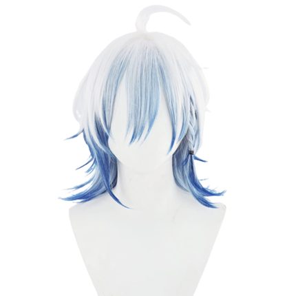 Short Warped Straight White Gradient Blue Wig Lifelike Daily Synthetic Hair Full Head Cover Daily Cute Halloween Carnival Comic Exhibition Hair Natural Ombre Wigs with Bangs