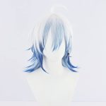 Short Warped Straight White Gradient Blue Wig Lifelike Daily Synthetic Hair Full Head Cover Daily Cute Halloween Carnival Comic Exhibition Hair Natural Ombre Wigs with Bangs - Image 2