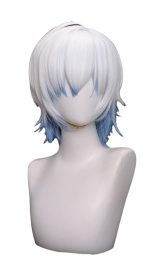 Wig White Blue Gradient Wig Short Straight Wigs with Bang Layered Fiber Wigs