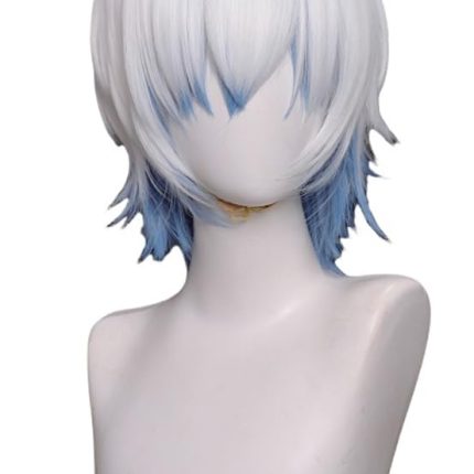 Wig White Blue Gradient Wig Short Straight Wigs with Bang Layered Fiber Wigs