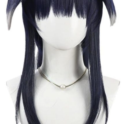 Game  Wig Ombre Black Blue Hair Long Straight Ponytail Anime Costume Wigs  Fiber Wigs + Ears