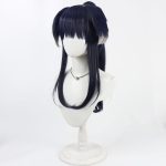 Game  Wig Ombre Black Blue Hair Long Straight Ponytail Anime Costume Wigs  Fiber Wigs + Ears - Image 2