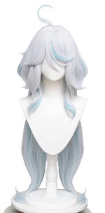 Game  Layered Wig with Bangs Silver and Light Blue Ombre Synthetic Wigs + Wig Cap