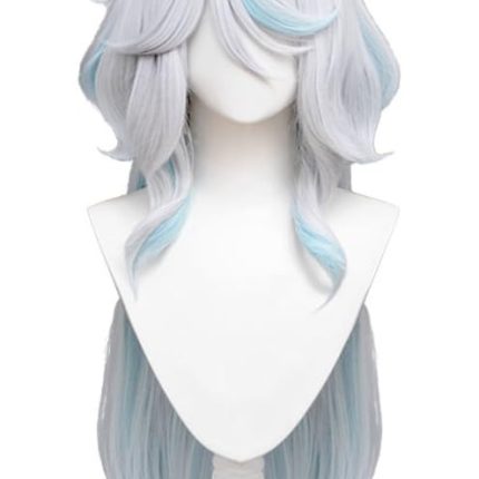 Game  Layered Wig with Bangs Silver and Light Blue Ombre Synthetic Wigs + Wig Cap