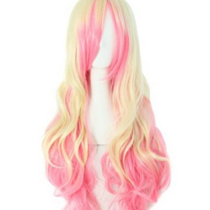 Women Long 27.56''/70cm Yellow/pink Multicolor Colorful Wavy Fibre Wig