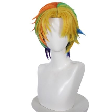 Realistic Wigs Rainbow Gradient Short Wig With Yellow, Orange, Green, And Blue Color Blocking Women Hairstyle