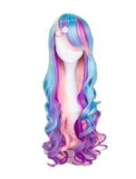 Women Long 31.5''/80cm Curly Multicolor Wig, Rainbow Wavy Party Heat Resistant Fibre Wig