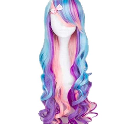 Women Long 31.5''/80cm Curly Multicolor Wig, Rainbow Wavy Party Heat Resistant Fibre Wig