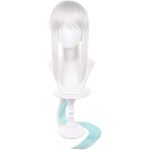 Anime Silver-white to Light Blue Gradient Long Straight wigs with Bangs &Ponytail for Adult Women Men Halloween,Christmas,Comic ,Costume Party