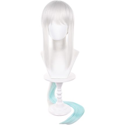 Anime Silver-white to Light Blue Gradient Long Straight wigs with Bangs &Ponytail for Adult Women Men Halloween,Christmas,Comic ,Costume Party