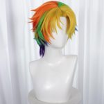 Realistic Wigs Rainbow Gradient Short Wig With Yellow, Orange, Green, And Blue Color Blocking Women Hairstyle - Image 2
