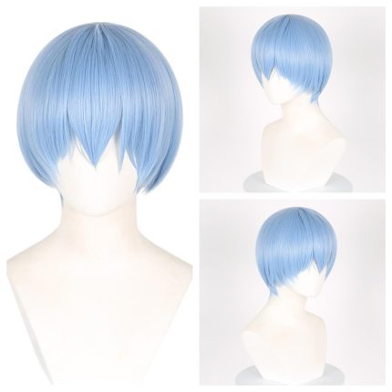 Short Anime wig ice blue for Men's and Women's wig Halloween Costume Party Synthetic Wig