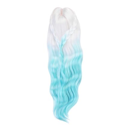 9'' Long Hair Wig, Soft Silk Toy Head Wig Hair Accessories for 15.5-17.5cm Head Circumference Handmade, White Blue Gradient