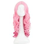 Ombre Pink Curly Wigs for Women Wavy Long Middle Part Wig Hot Pink Wig Heat Resistant Fiber  Party Halloween Wig