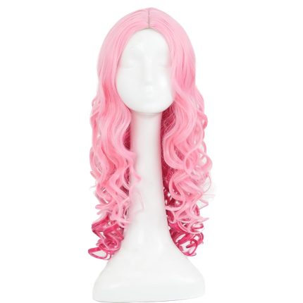 Ombre Pink Curly Wigs for Women Wavy Long Middle Part Wig Hot Pink Wig Heat Resistant Fiber  Party Halloween Wig