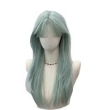 Mint Green Long Straight Wig for Women with Bangs Synthetic Hair Wig Natural Looking Heat Resistant Wigs for Daily Use