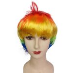Rainbow Wig Synthetic Layered Short Straight Hair Wigs with Bangs for Women Men Halloween Party Heat Resistant Bob Party Wig Masquerade Party Accessories