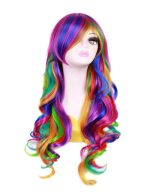 Women Long 27.56''/70cm Rainbow Curly Wig, Colorful Wavy Heat Resistant Wig