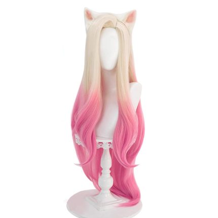 Ombre Pink  Wig Long Straight Blonde Hair Wig for Halloween Party Daily + Free Cap