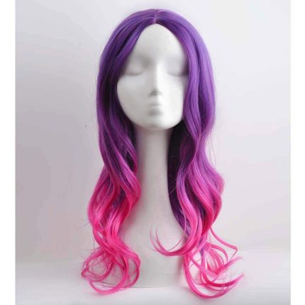 Purple to Hot Pink Wig Long Curly Wavy Purple Meganta Wigs for Women Girls Heat Resistant Hight Density Synthetic Wigs