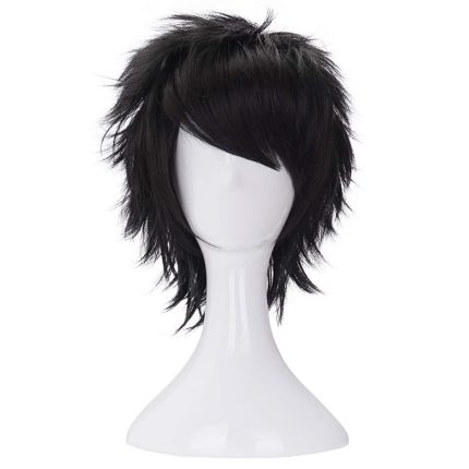 Short Messy Black Heat Resistant Synthetic Hair Wigs for Halloween Anime