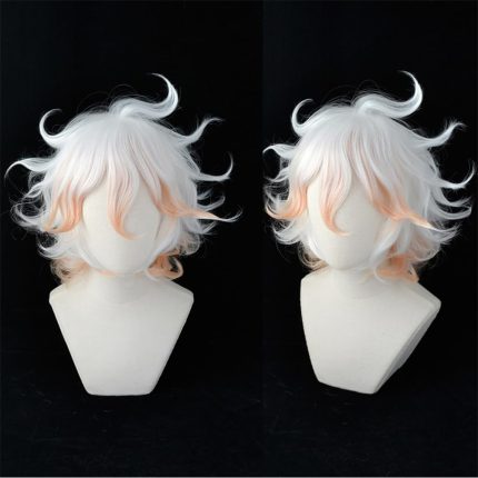 Anime Short White Gradient Orange  Wig Men's Party Wigs with Free Cap