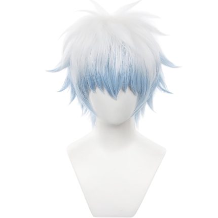 Anime White Light Blue Gradient wigs Men Short Shaggy  wig with Bangs Daily Wig Replacement Halloween,Christmas,Comic ,Costume Party