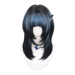 Short Blue Black Ombre Straight Wig with Bangs Lolita Layered Blue Gradient Wigs for Women Natural Looking Heat Resistant Synthetic Wig for Daily Use