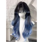 Black Blue Ombre Long Wavy Wig for Women Synthetic Curly Hair Wig with Bangs Natural Looking Heat Resistant Wigs for Daily Use - Image 2