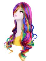 Women Long 27.56''/70cm Rainbow Curly Wig, Colorful Wavy Heat Resistant Wig - Image 2