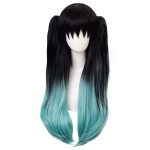 Black Ombre Blue Long Straight Wig with Ponytails for Men Long Ponytails Wig with Bangs Halloween  Costume Party Wigs
