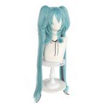 38Inch Long Green Ponytail Wig with Brown Highlights Long Blue Wig for Party Outfit 2 Ponytails Wigs with Bangs for Women Anime Wigs for Adult Halloween Costume+ Hair Cap - Image 2