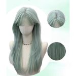 Mint Green Long Straight Wig for Women with Bangs Synthetic Hair Wig Natural Looking Heat Resistant Wigs for Daily Use - Image 2