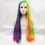 Rainbow Braided Wig Glueless Handmade Braided Lace Front Wig Synthetic Colorful Braids Wig Heat Resistant Fiber Braiding Hair Wig for Women Party Drag Queen