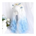 Wigs for Women White Gradient Blue  Wig, Synthetic Long Curly Wave Wig with Bangs Soft Natural High Temperature Synthetic Wig for Party Costume Halloween Use Wig for Daily Party Use