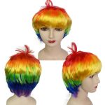 Rainbow Wig Synthetic Layered Short Straight Hair Wigs with Bangs for Women Men Halloween Party Heat Resistant Bob Party Wig Masquerade Party Accessories - Image 2