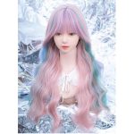 Rainbow Long Wavy Wig for Women Lolita Multicolor Synthetic Curly Hair Wig with Bangs Natural Looking Heat Resistant Wigs for Daily Use - Image 2
