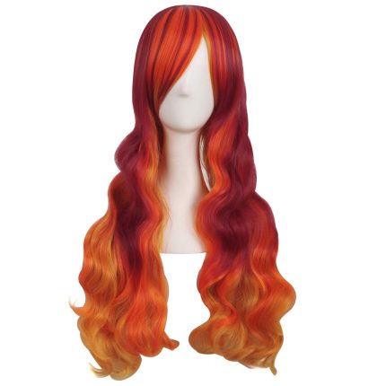 28 Inch/70cm Beautiful Long Wavy Harajuku Style Wig (Fluorescent Orange/Red/Orange Yellow)