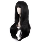 28 Inch/70 cm Long Curtain Bangs Synthetic Fiber Wavy Curly Heat Resistant Party Wig (Black) - Image 2
