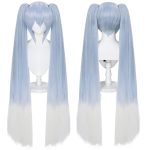 Hair Cap+48 inch Light Blue Gradient White Wig with Double Ponytails Woman Long Straight  Wig with Bangs Synthetic Wigs Women Costume Party Halloween Outfit - Image 2