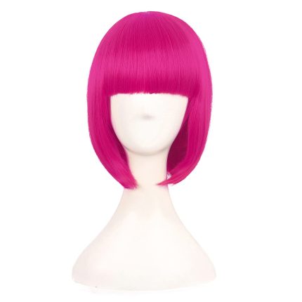 12 Inch /30 cm Fashion Lady Short Straight Synthetic Flat Bangs Bob Wig (Hot Pink)