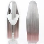 Wig Long Straight Grey Gray Mixed Pink Hair for Women Adult Halloween Wigs,