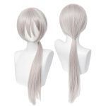 Halloween Silver White Gray Long Straight Synthetic Women's Costume Hair Wigs with Cap Wig for Adult Female Cos Party Comic Christmas