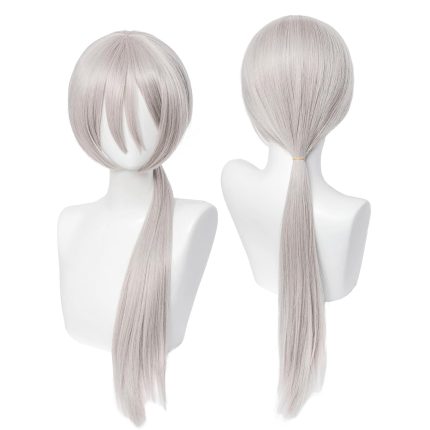 Halloween Silver White Gray Long Straight Synthetic Women's Costume Hair Wigs with Cap Wig for Adult Female Cos Party Comic Christmas
