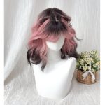 Pink Black Gradient Short Bob Wig Ombre Color Shoulder Length Curly Hair Natural Looking Synthetic Wig - Image 2
