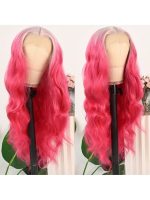 Synthetic Wig 13X4 Transparent Lace Front Wig Ombre Pink To White Body Wave Synthetic Hair, Pre-Plucked Glueless 28 Inch Long Wavy With 180% Density Wigs For Women - Image 2