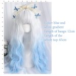 Wigs for Women White Gradient Blue  Wig, Synthetic Long Curly Wave Wig with Bangs Soft Natural High Temperature Synthetic Wig for Party Costume Halloween Use Wig for Daily Party Use - Image 2