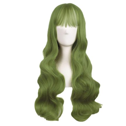 28 Inch/70cm Beautiful Special Color Air Bangs Long Wavy Curly Wig (Light Sea Green)