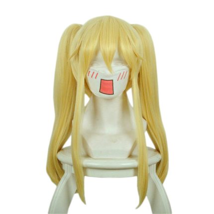 Anime Long Straight Blonde Yellow Wig Clip on Two Ponytails Women Party Wigs